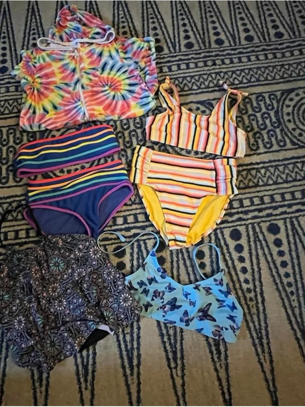 Girls' Multicolor Striped & Tie-Dye One-Piece Swim Set - Kids